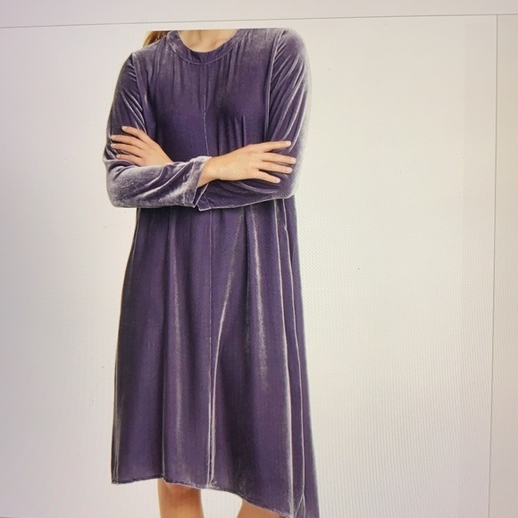 Eileen Fisher Velvet Asymmetrical Crewneck Dress XS - Picture 2 of 13
